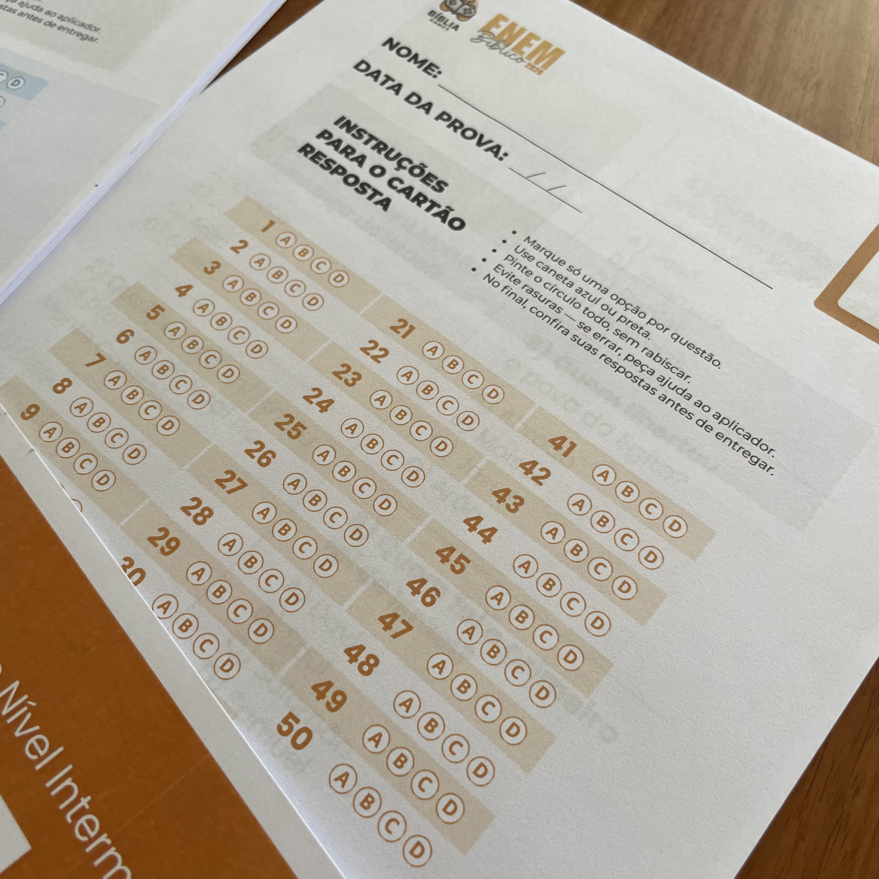 Cartão Resposta ENEM Bíblico